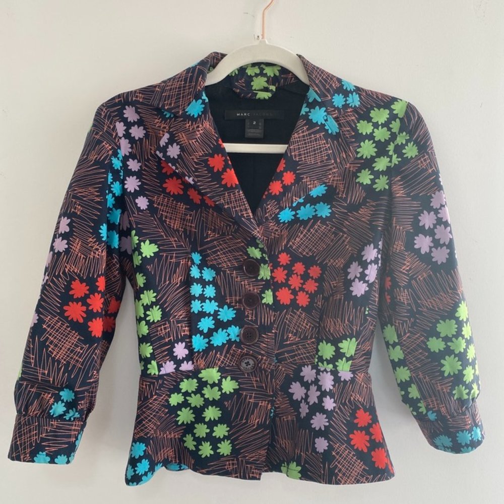 Marc Jacobs Abstract Floral Print Colorful Blazer Sz 2